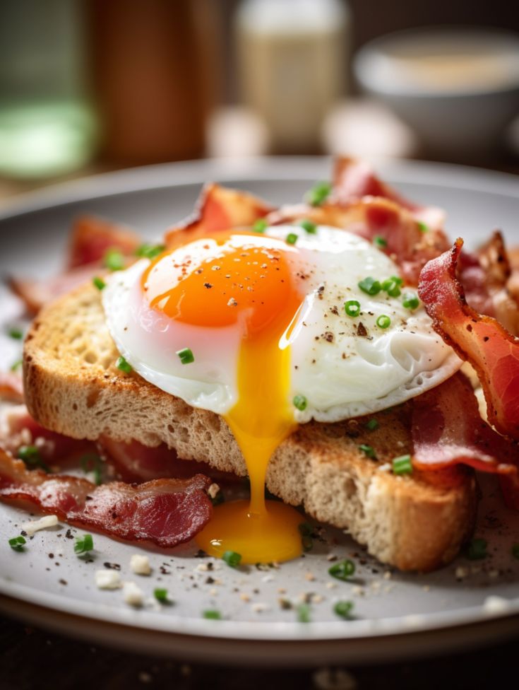 an egg on toast with bacon and chives