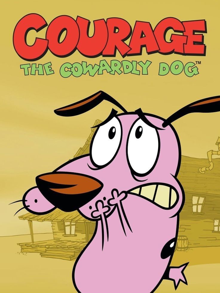 a cartoon dog with its mouth open and the words courage on it's side