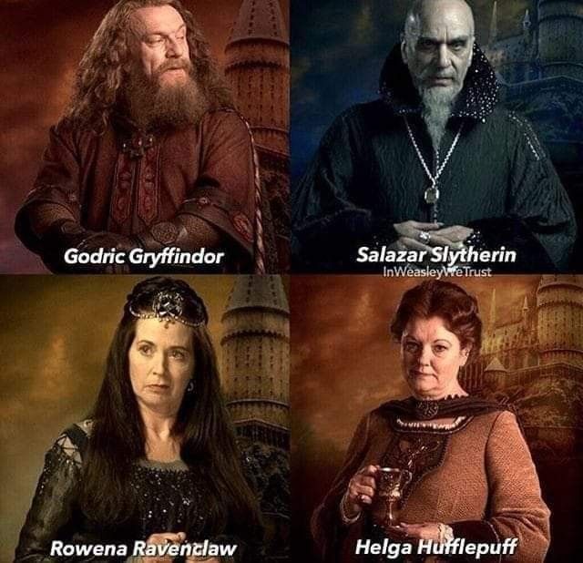 four different characters from the harry potters series, with their names in english and spanish