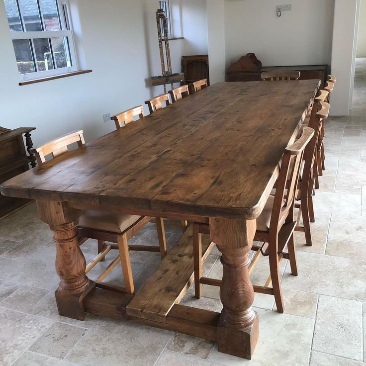 Large Refectory Table made from old reclaimed pine and featuring thick, chunky legs and a two inch thick table top. Country Farmhouse Table, Reclaimed Table, Family Dining Table, Farmhouse Tables, Refectory Table, Rustic Dining Room, Reclaimed Pine, Handmade Table, Wooden Dining Tables