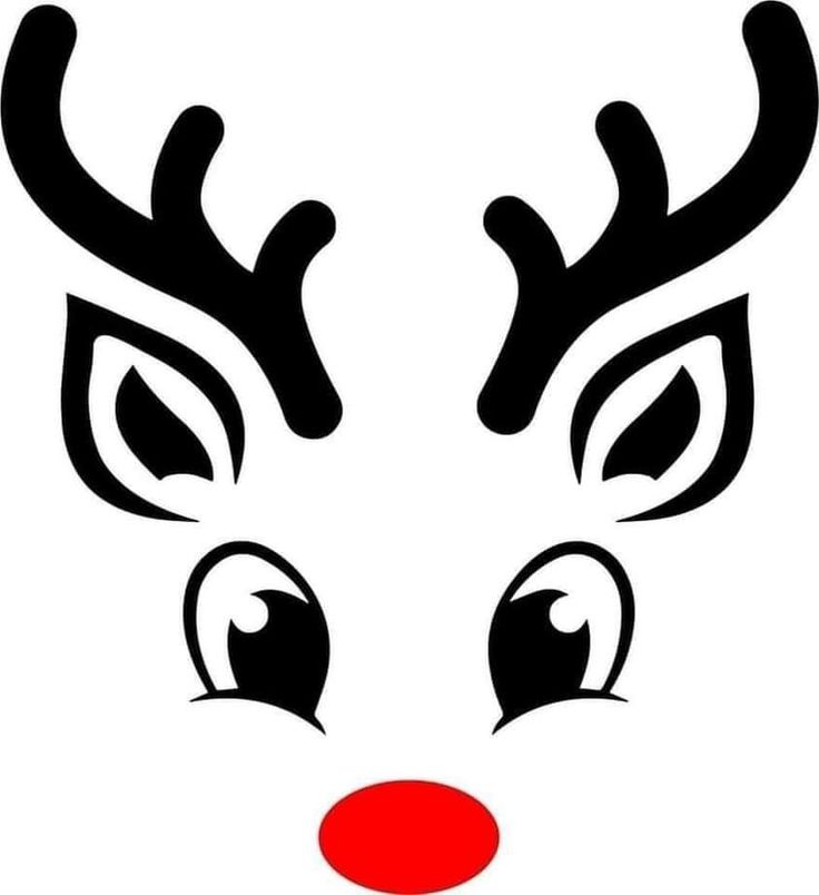 a black and white reindeer face with red nose