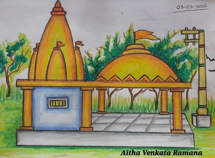 an artistic drawing of a temple in india