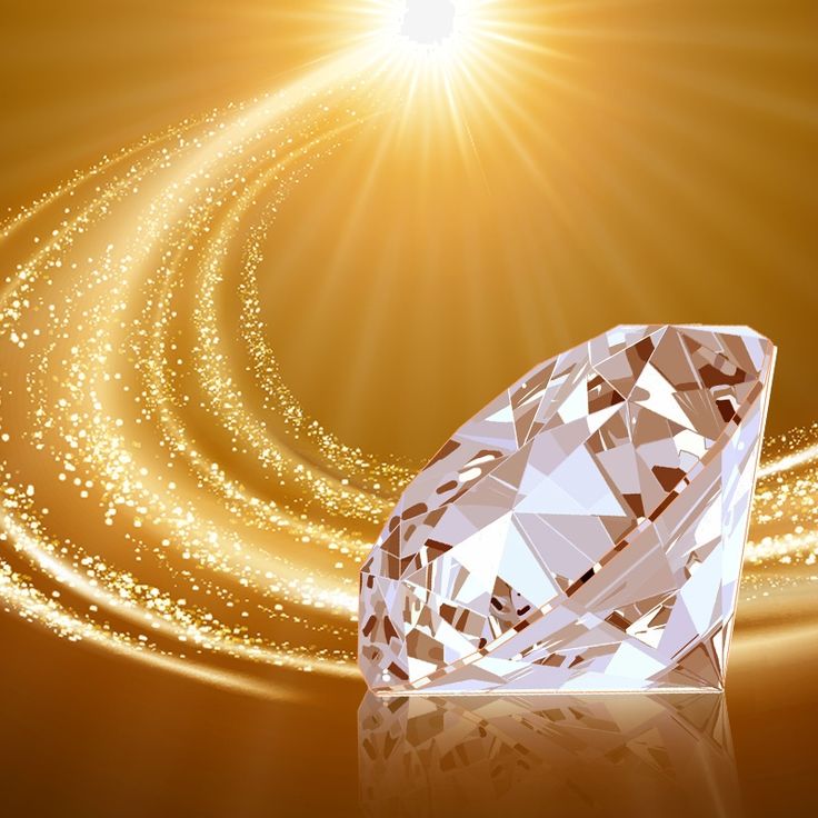 an image of a diamond on a shiny surface with sparkling lights around it and sunbursting in the background