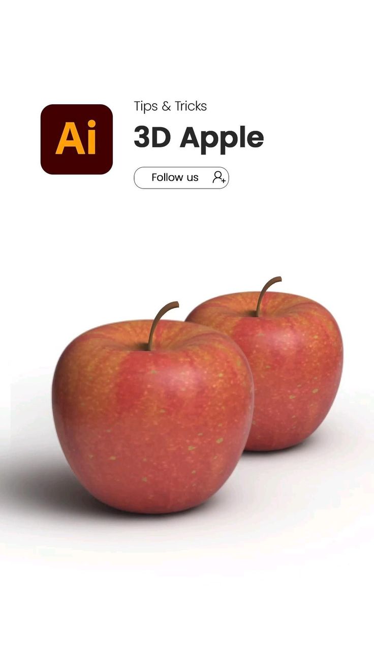 two red apples sitting next to each other on top of a white background with the words, tips & tricks 3d apple follow us