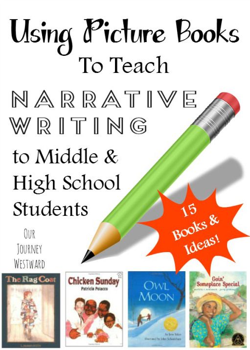 a book cover with the title using pictures books to teach narrative writing to middle and high school students