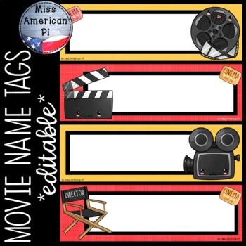 movie clapsticks and film reel labels