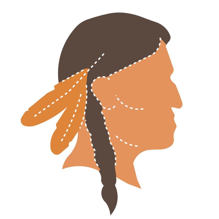 the head of a native american woman with dotted lines on her forehead and hair pinned back