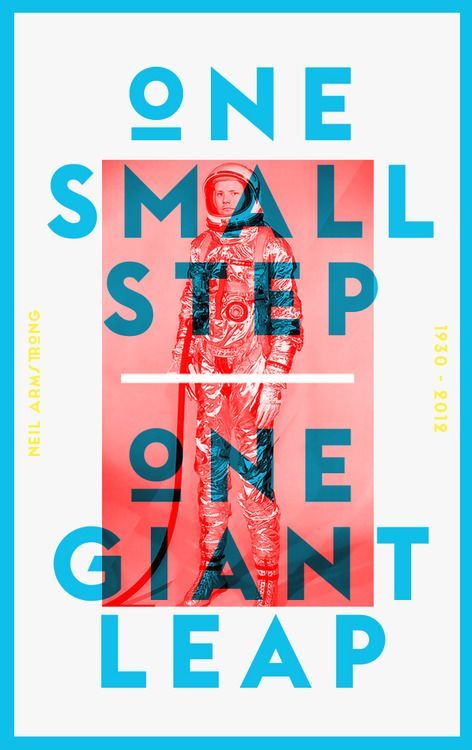 a poster with an astronaut standing in front of a red and blue background that says, one small step on the giant leap