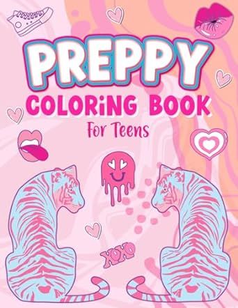 the preppy coloring book for teens with two zebras and hearts on pink background