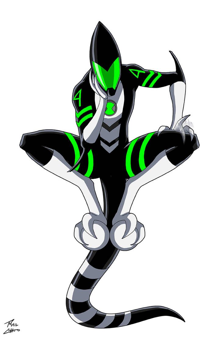 an image of a cartoon character in black and green stripes doing yoga exercises with her legs stretched out