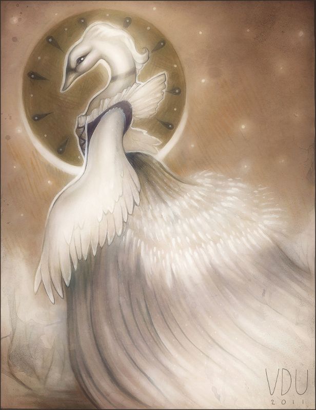 a painting of a white bird with its wings spread out in front of a full moon