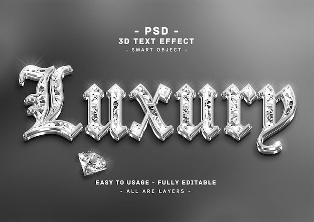 the text luxury is made up of shiny letters with diamonds on them, and it's all in silver