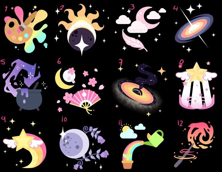 an image of various items in the night sky