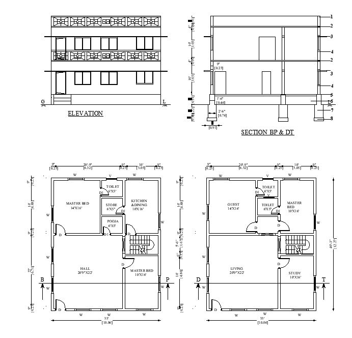 three floor plans for a two story house with an attached garage and second story bedroom