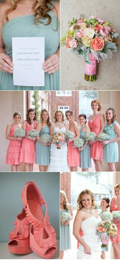 a group of women standing next to each other wearing dresses and holding bouquets in their hands