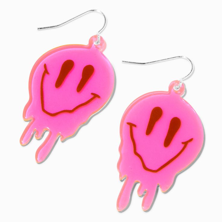 Claire's Melting Pink Happy Face 2" Drop Earrings Yellow Confetti, Face Peel, Face Earrings, Town Center, Dry Nails, Fashionable Jewelry, Scarf Headband, Fall Essentials, Pink Earrings