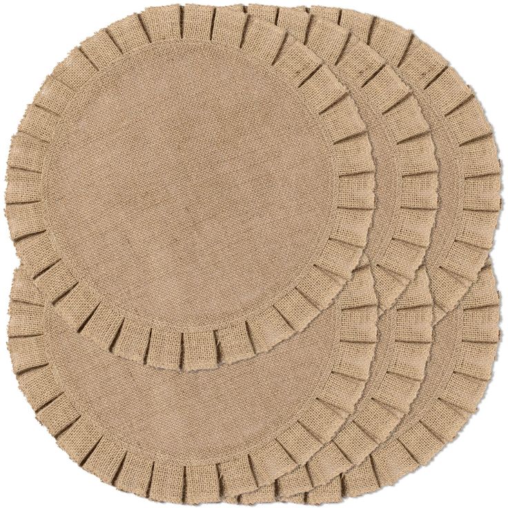 three round jute rugs on white background