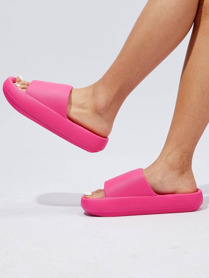 Pillow Slippers for Women Cloud Slides Shower Sandals | SHEIN USA Non-slip Solid Synthetic Slippers, Non-slip Synthetic Slippers, Solid Synthetic Slide Slippers, Synthetic Slide Slippers, Solid Color Synthetic Slide Slippers, Slip-resistant Synthetic Flip Flops, Non-slip Flat Slides, Non-slip Foam Slides With Open Toe, Flat Eva Slides With Textured Footbed