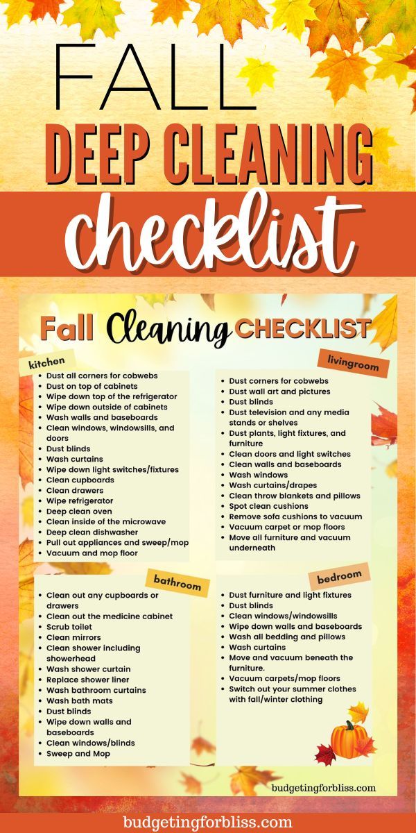 the fall cleaning checklist is shown in this image