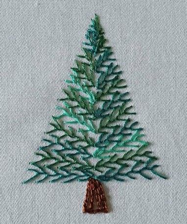 an embroidered christmas tree on a piece of fabric