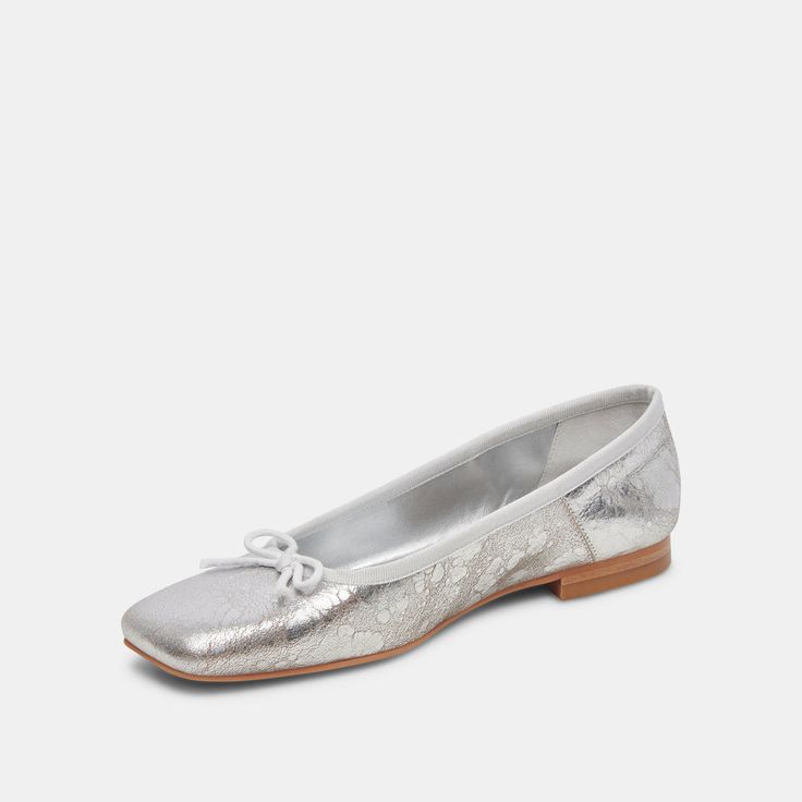 ANISA Ballet Flats Silver Distressed Leather | Designer Ballet Flats – Dolce Vita Designer Ballet Flats, Silver Ballet Flats, Silver Flats, Leather Ballet Flats, Leather Silver, Distressed Leather, For Love And Lemons, Bow Detail, Dream Wardrobe