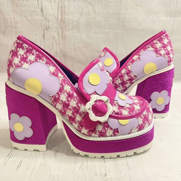 Pink Houndstooth, Dr Shoes, Kawaii Shoes, Funky Shoes, Irregular Choice, Girly Shoes, Aesthetic Shoes, Swag Shoes, Pretty Shoes