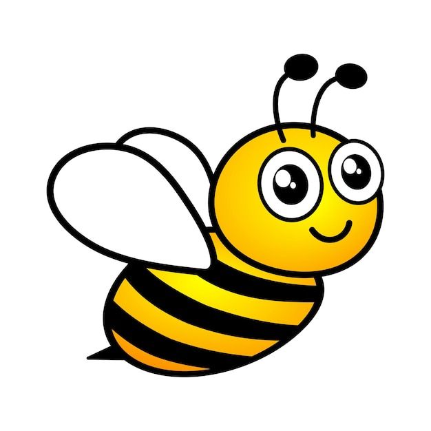 a cartoon bee with big eyes and a smile on it's face, flying in the air