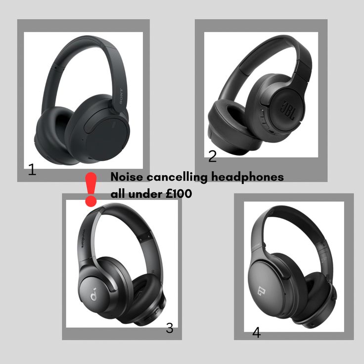 four different views of headphones with instructions