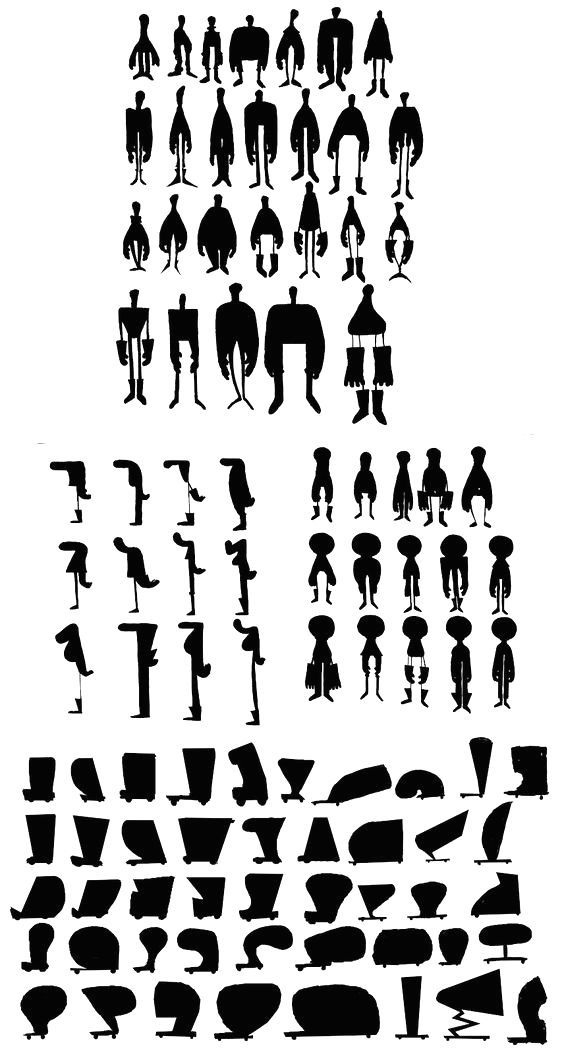 the silhouettes of various people are shown in black and white, with different shapes