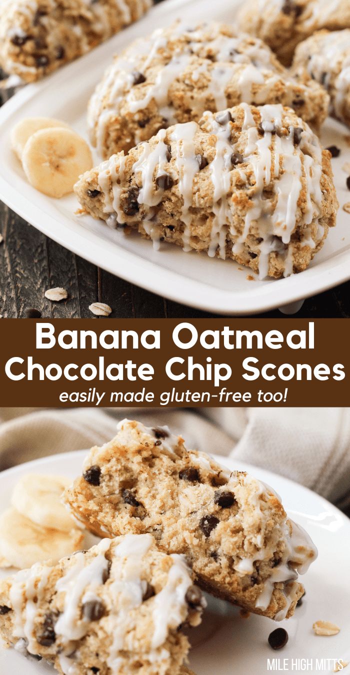 banana oatmeal chocolate chip scones are stacked on top of each other