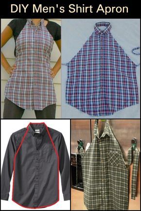 four different types of shirts with the words diy men's shirt apron