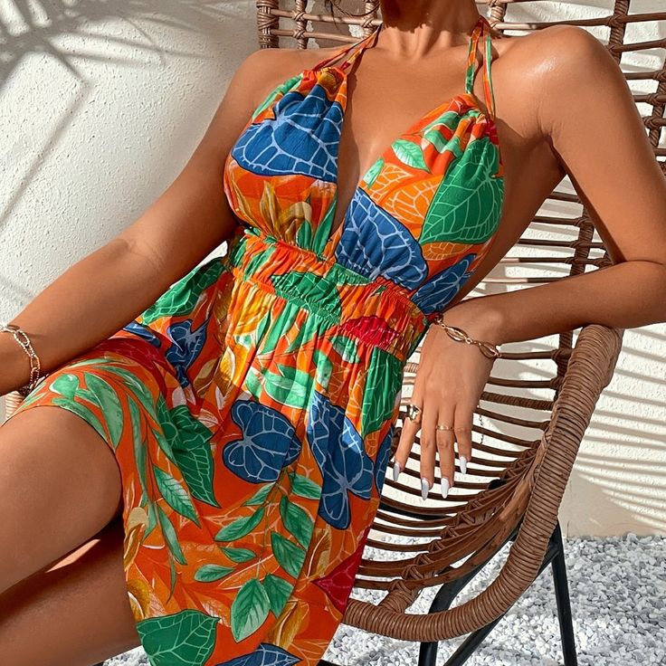 Xs=2 S=4 M=6 L=8/10 Xl=12 Xxl=14 Brand New Ships In 6-10 Days Color: Multicolor Style: Boho Pattern Type: Tropical Details: Backless, Tie Back Type: A Line Neckline: Halter Sleeve Length: Sleeveless Waist Line: High Waist Hem Shaped: Flared Length: Short Fit Type: Regular Fit Fabric: Non-Stretch Material: Polyester Composition: 100% Polyester Care Instructions: Machine Wash Or Professional Dry Clean Body: Unlined Sheer: No Orange Mini Length Summer Dress, Summer Orange Mini Dress, Orange Mini Dress For Summer, Orange Halter Neck Dress For Brunch, Orange Mini Sundress For Brunch, Orange Mini Dress For Beach Season, Orange Mini Dress For Vacation, Orange Sleeveless Mini Dress For Beach Season, Orange Sleeveless Mini Dress For The Beach