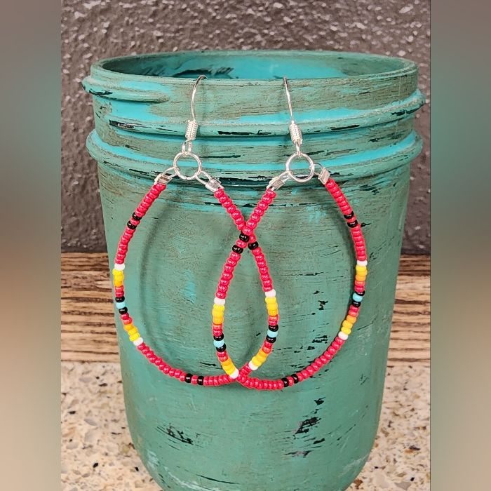 Teardrop Hoop Shape, Czech Sead Beads, 2.75 Inches Including Drop. Handmade By Me. Red Color. Handmade Red Beaded Hoop Earrings, Red Colorful Beads Hoop Earrings, Red Hoop Earrings With Colorful Beads For Jewelry Making, Red Hoop Earrings With Colorful Beads, Red Beaded Round Hoop Earrings, Handmade Red Hoop Earrings For Beach, Bohemian Red Hoop Earrings With Colorful Beads, Adjustable Red Hoop Earrings With Dangling Beads, Bohemian Red Hoop Earrings With Dangling Beads