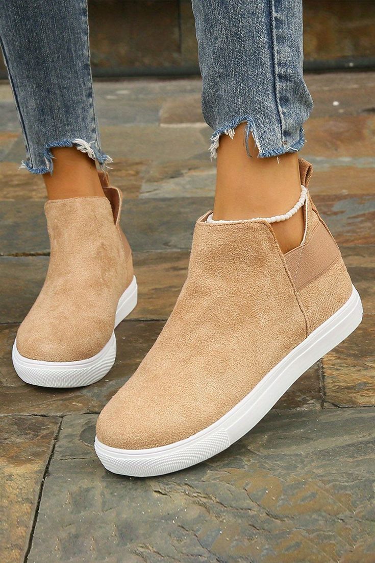 Step into stylish comfort with these Camel High Top Slip-on Casual Sneakers. Crafted from premium materials, they feature a slip-on design, a padded insole for extra cushioning, and a stylish high top design. Perfect for everyday wear, these sleek sneakers will take your look to the next level. Material: Suede Model info: Models are 5'7", Size 2, wearing smalls Size Chart (INCH) Sizes Foot Length 6(37) 9.4 7(38) 9.6 8(39) 9.8 8.5(40) 10.0 9.5(41) 10.2 10(42) 10.4 Ankle High Sneakers, Sneakers High Top, Shoe Pattern, High Sneakers, Slip On Boots, Shoe Covers, On Sneakers, Sneaker Collection, High Top Shoes