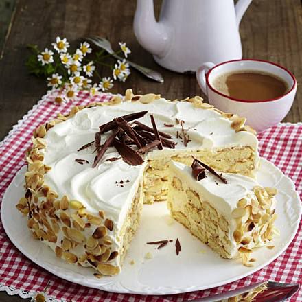 a cake on a plate with one slice cut out