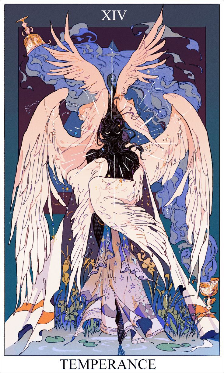 the tarot card shows an angel with wings