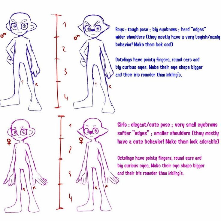 an animation character's height chart with instructions for how to draw the cartoon character