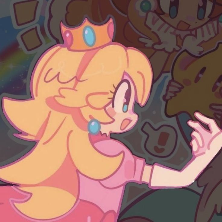 the princess peach is wearing a tiara and holding her hand out in front of her face