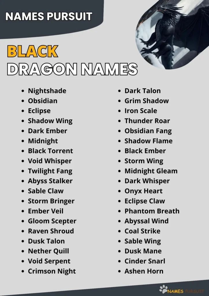 a black dragon names list for the game