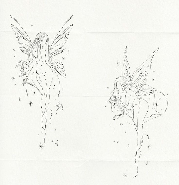 two drawings of the same fairy on paper