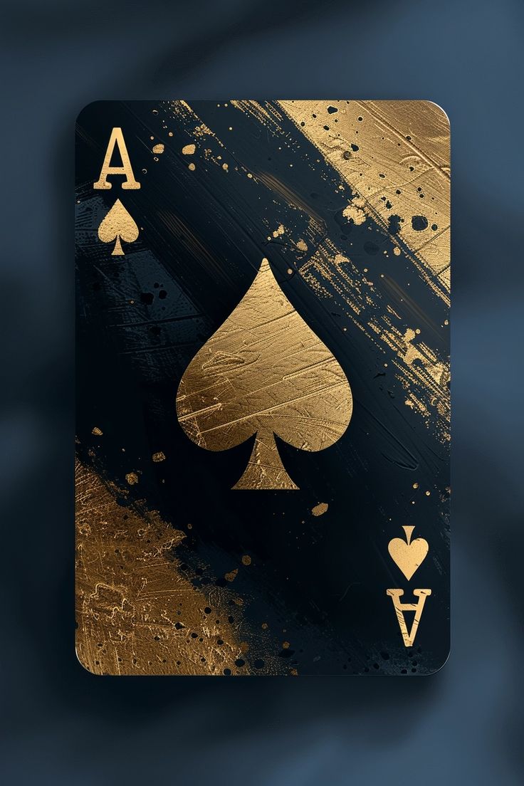 a gold ace playing card on a black background with some paint splattered around it