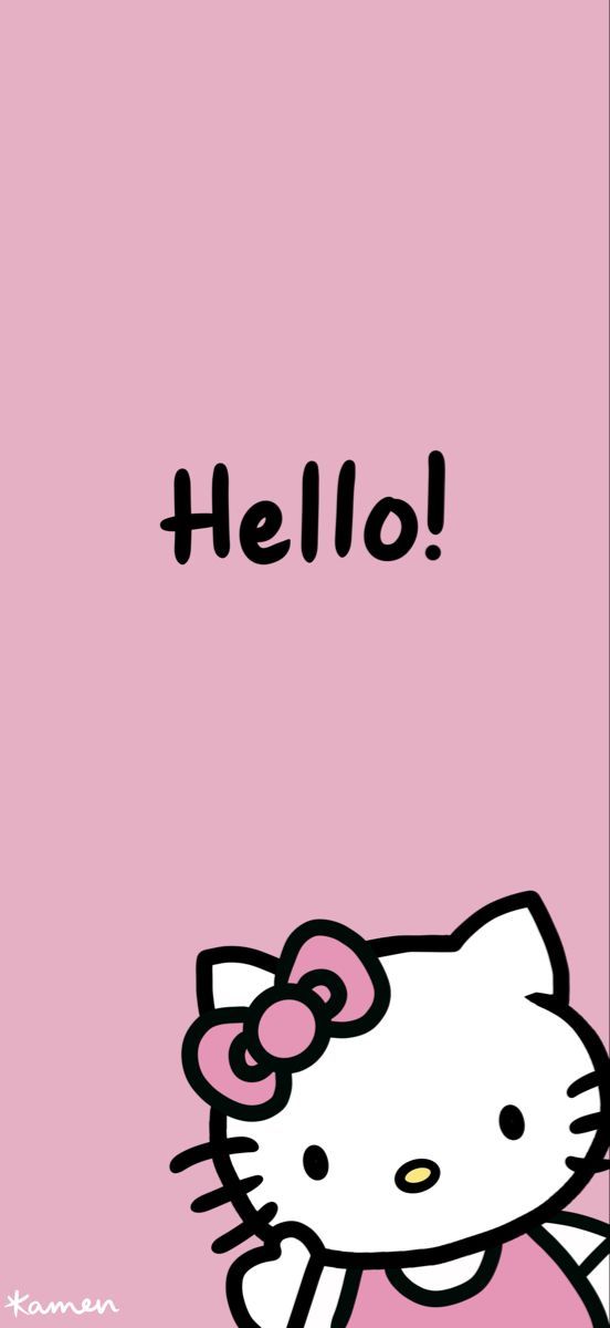 an image of hello kitty with the word hello on it's back ground and pink background