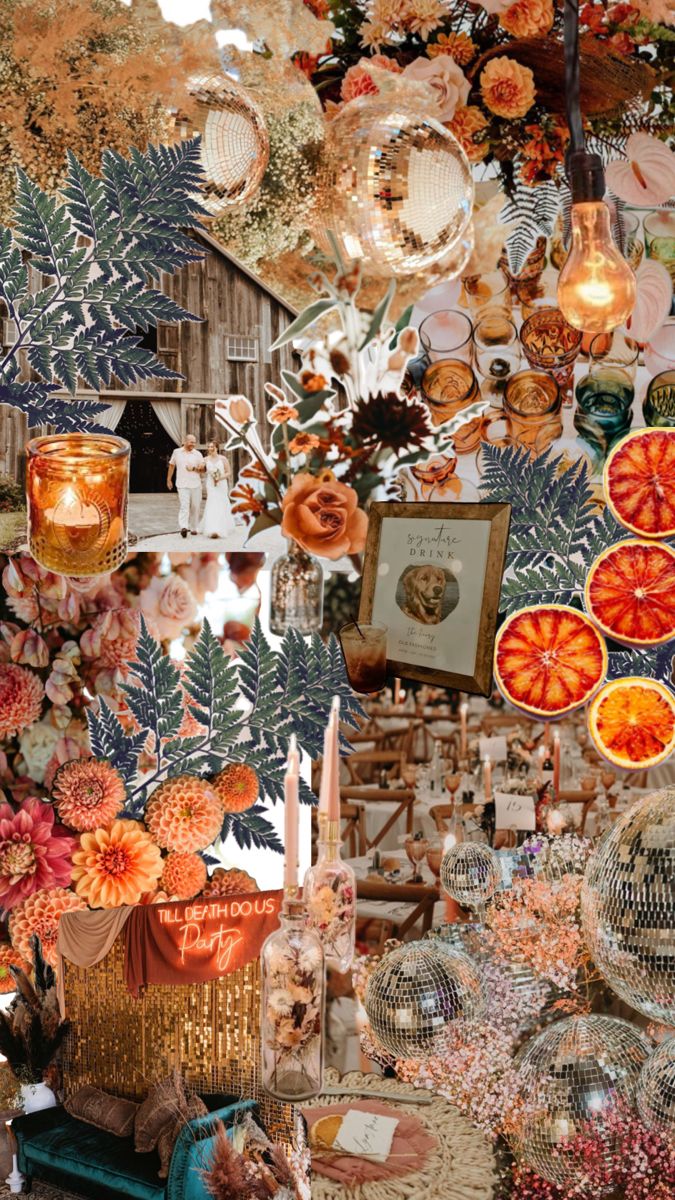 an assortment of oranges and other fruits on display in a store window with hanging lights