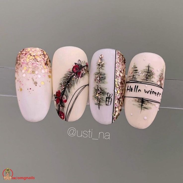 December Nails, Festive Nail Art, Cute Nail Art Designs, Christmas Gel Nails, Christmas Nails Acrylic, Nail Art Videos, Nails 2020, Winter Nail Art, New Year's Nails