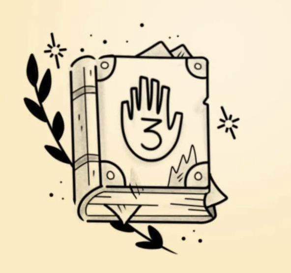 a drawing of a hand coming out of a book with an arrow pointing to it