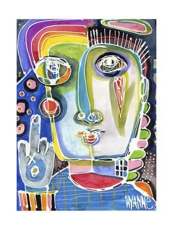 a painting with different colors and shapes on the face framed print by john vander