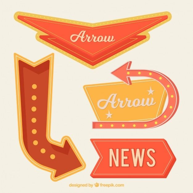 an arrow, news sign and other decorative elements