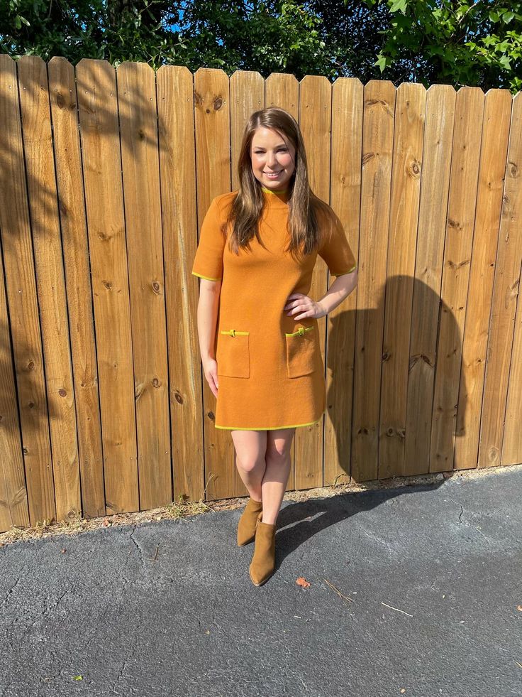 Stay cozy and stylish in the Andra Dress! This mini length sweater dress features a mock neckline and playful, colorful trimming throughout. With two front pockets and a button down closure in the back, this dress is both comfortable and chic. Perfect for a fun night out in the adorable fun ginger hue. 50% Viscose, 30% Polyester, 20% Nylon. Sizing: runs true to size; size chart included in the photos Ginger Dress, Moon Dress, Jumpsuit Shorts Rompers, Mock Neckline, Short Jumpsuit, Stay Cozy, Sweatshirt Dress, Dress Romper, Bridal Collection