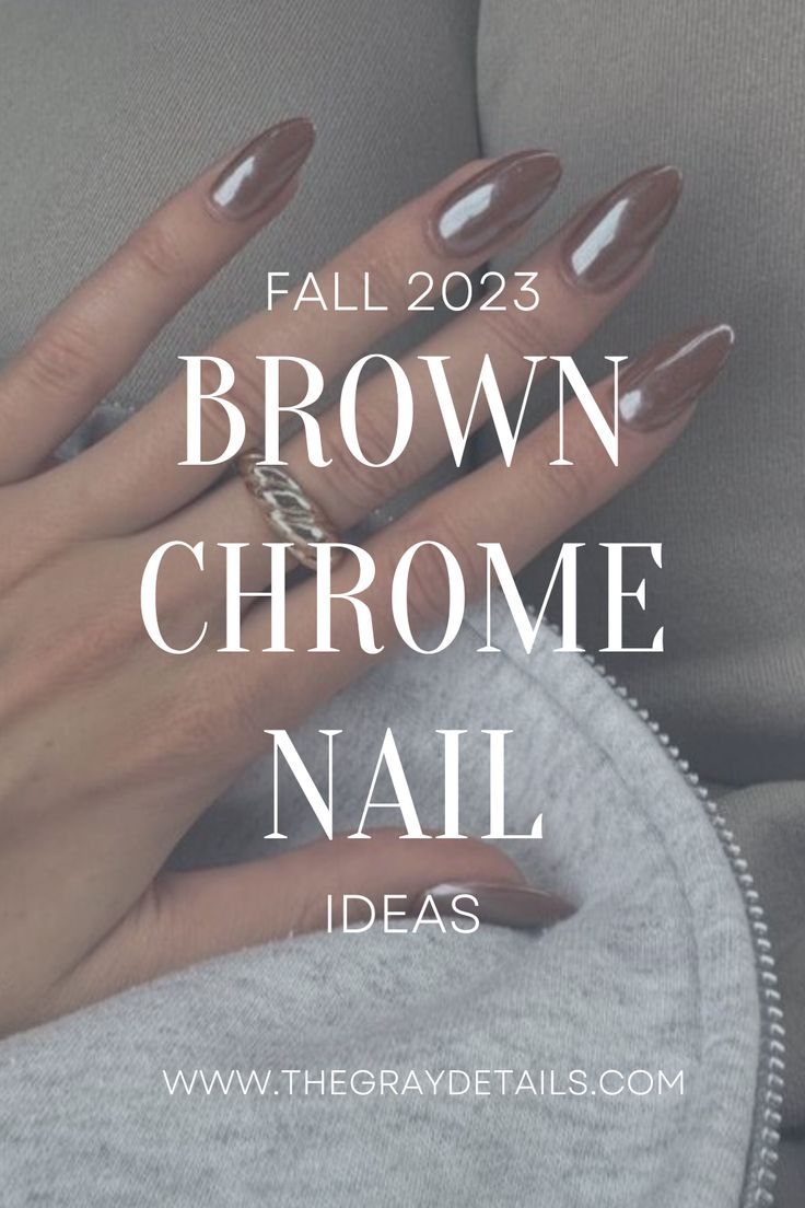 Brown Chrome Nails for Fall Black Nails With Copper Chrome, Fall Nails Chrome Brown, Brown Polish With Chrome, Chrome On Color Nails, Fall Gel Nails Chrome, Gel Nail Chrome Designs, Fall Nail Designs With Chrome, Fall Brown Chrome Nails, Fall Brown Nails With Chrome