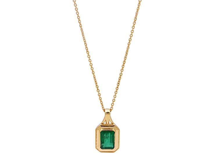 1.94 Ctw Emerald Pendant with Chain in 14K YG Metal-3.76 Grams W/Chain 18" Formal Yellow Gold Emerald Necklace, Luxury Gold Emerald Necklace With Brilliant Cut, Fine Jewelry Yellow Gold Emerald Necklace With Diamond Cut, Yellow Gold Solitaire Gemstone Necklace For Formal Occasions, Formal Yellow Gold Solitaire Necklace With Gemstone, Formal Gold Emerald Necklace With Diamond Cut, Formal Diamond Cut Necklace For May Birthstone, Timeless Yellow Gold Emerald Necklace For Formal Occasions, Classic Yellow Gold Emerald Necklace For May Birthstone